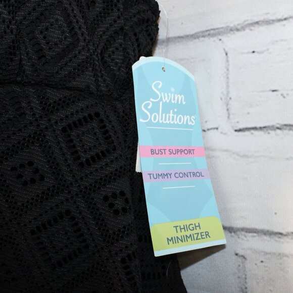 Swim Solutions Black Size 12 Crochet Flyaway Tummy-Control Swimdress NWT $109 - Picture 6 of 11